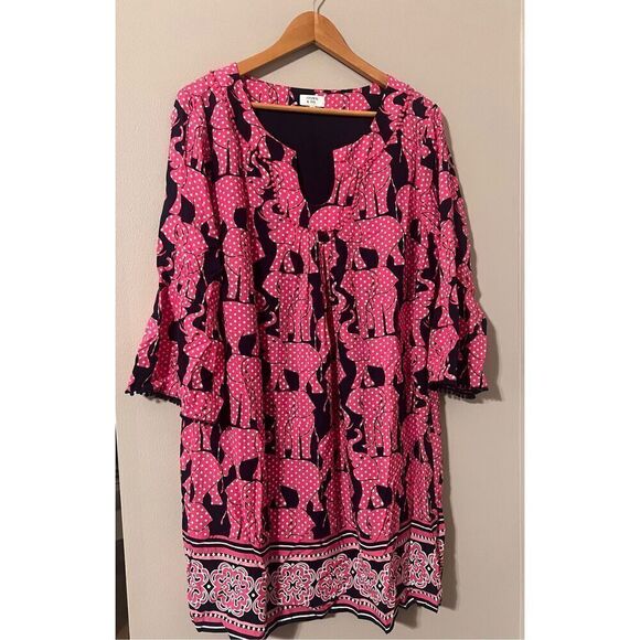 Crown & Ivy Women's 16 Half Sleeve Shift Dress Pink Polka Dot Elephant Print - Picture 10 of 10